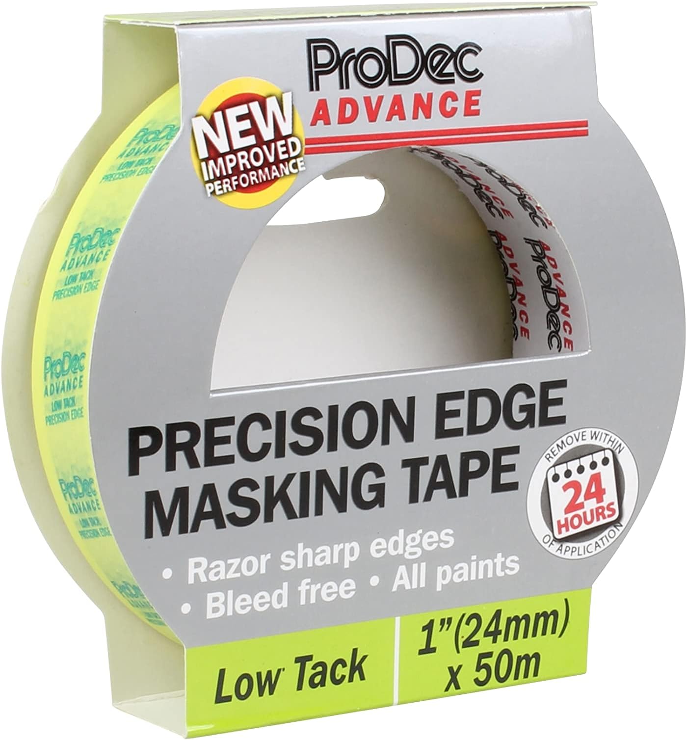 ProDec Advance 1" x 50m Low Tack Precision Edge Masking Tape for Razor Sharp Lines with No Paint Bleed
