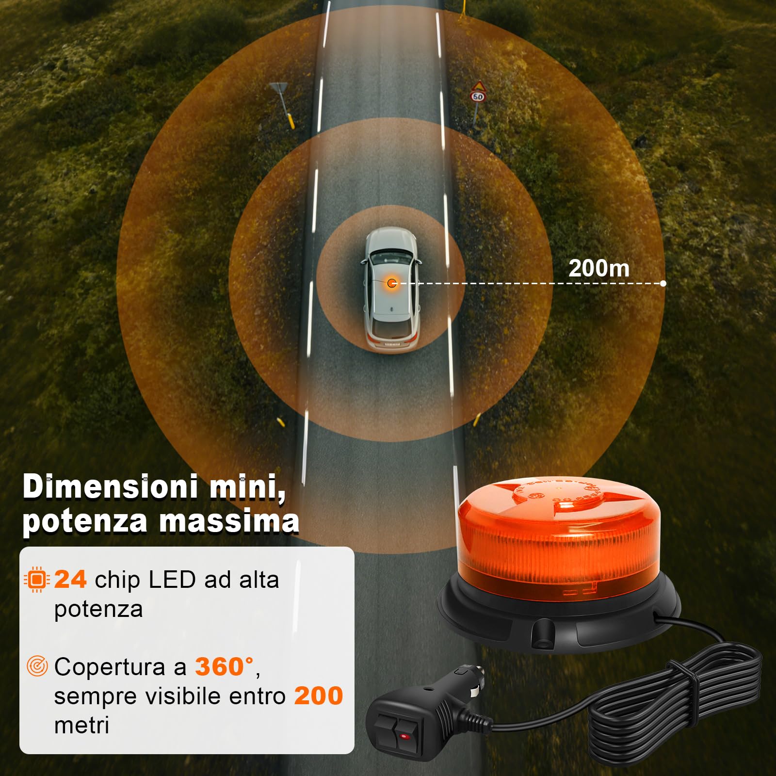 Dinfu Luce di segnalazione rotante a LED, luce di segnalazione gialla 12V-24V con magnetico e 9 modalità per auto carrello elevatore trattore golf cart UTV rimorchio SUV J-eep