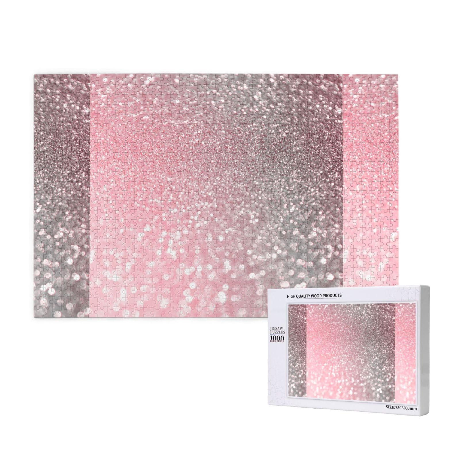 Gioco di puzzle per adulti, puzzle impegnativi, puzzle da 1000 pezzi, oro rosa, rosa scintillante, lusso, tendenza, glitter
