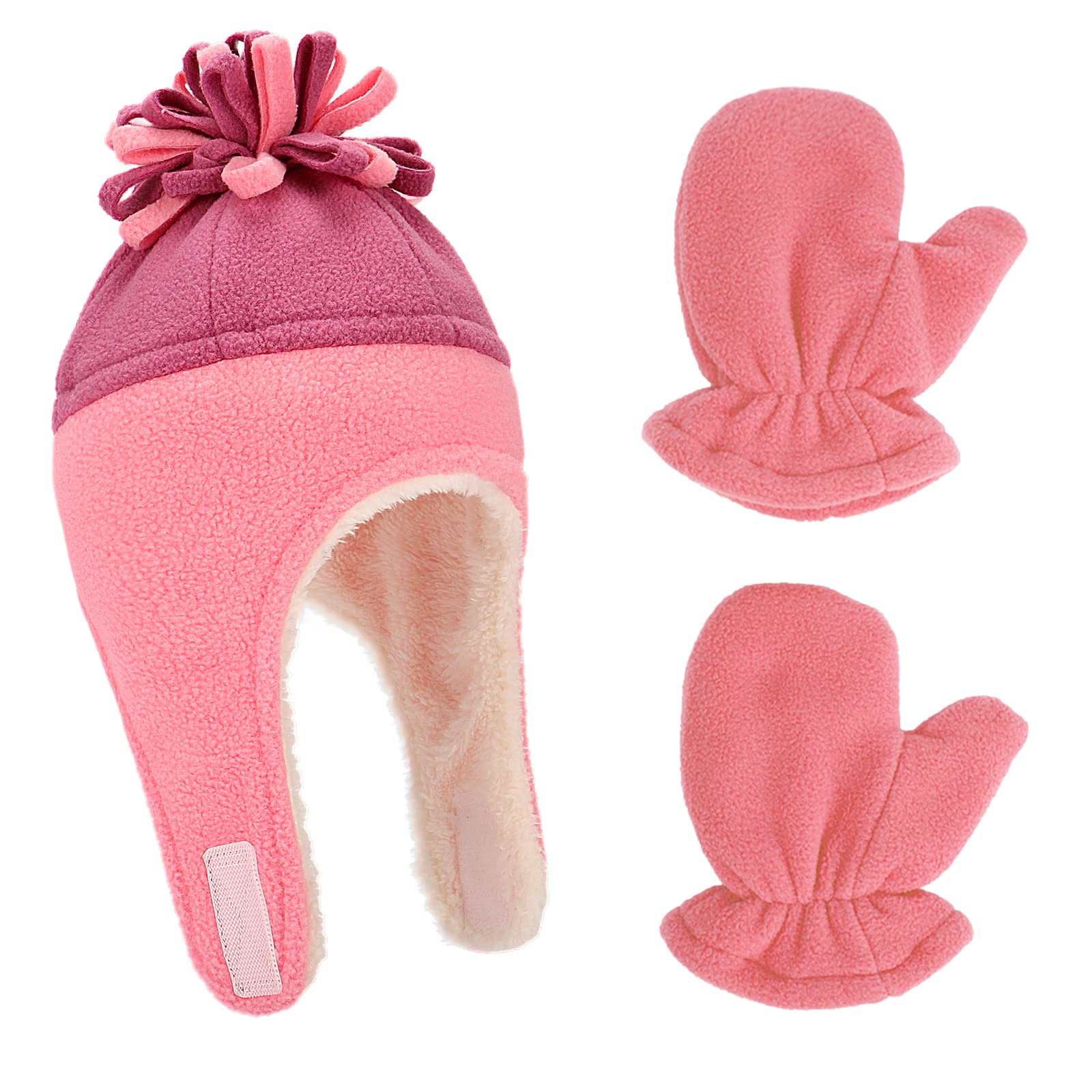 LACOFIA Conjunto de Gorros y Manoplas de Vellón cálido para Bebé Sombrero y Guantes de Piloto con Orejeras de Invierno para Niños Pequeños