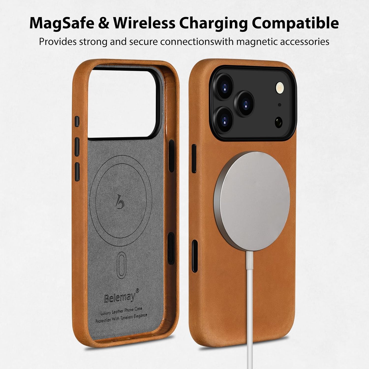 Belemay Handcrafted Crazy Horse Leather Case for iPhone 17 Pro Max, Compatible with MagSafe, Vintage Aesthetic, Two-Tone Effect, Unique Patina, Camera Control Button Coverage (6.9"), Sunset Tan - Image 6