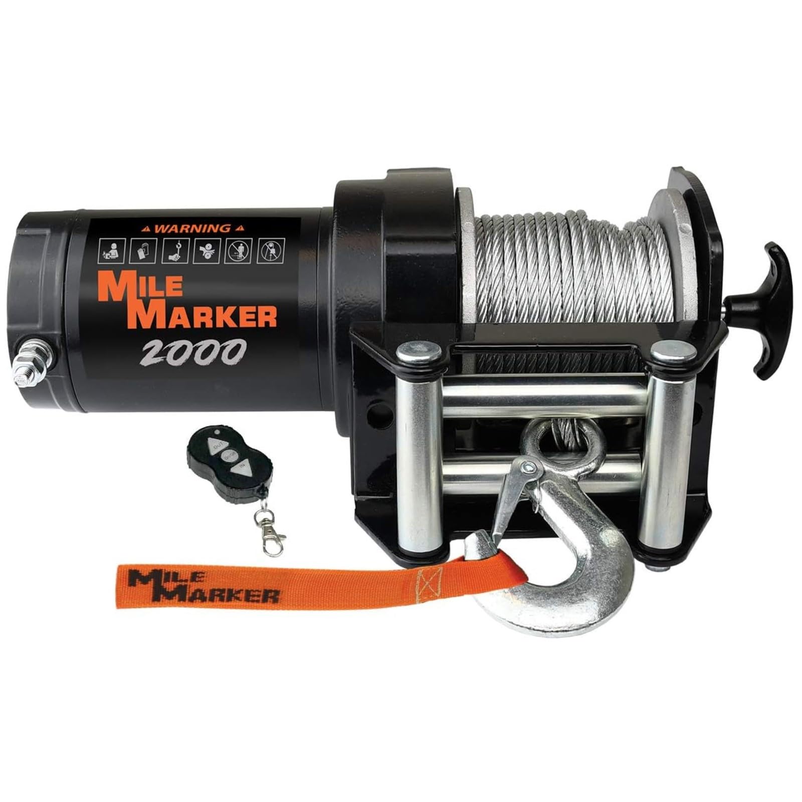 Mile Marker 2000 Lb 12V Utility Winch - Heavy Duty, Wireless Remote, Steel Cable - Perfect For Trailers & Off-Road