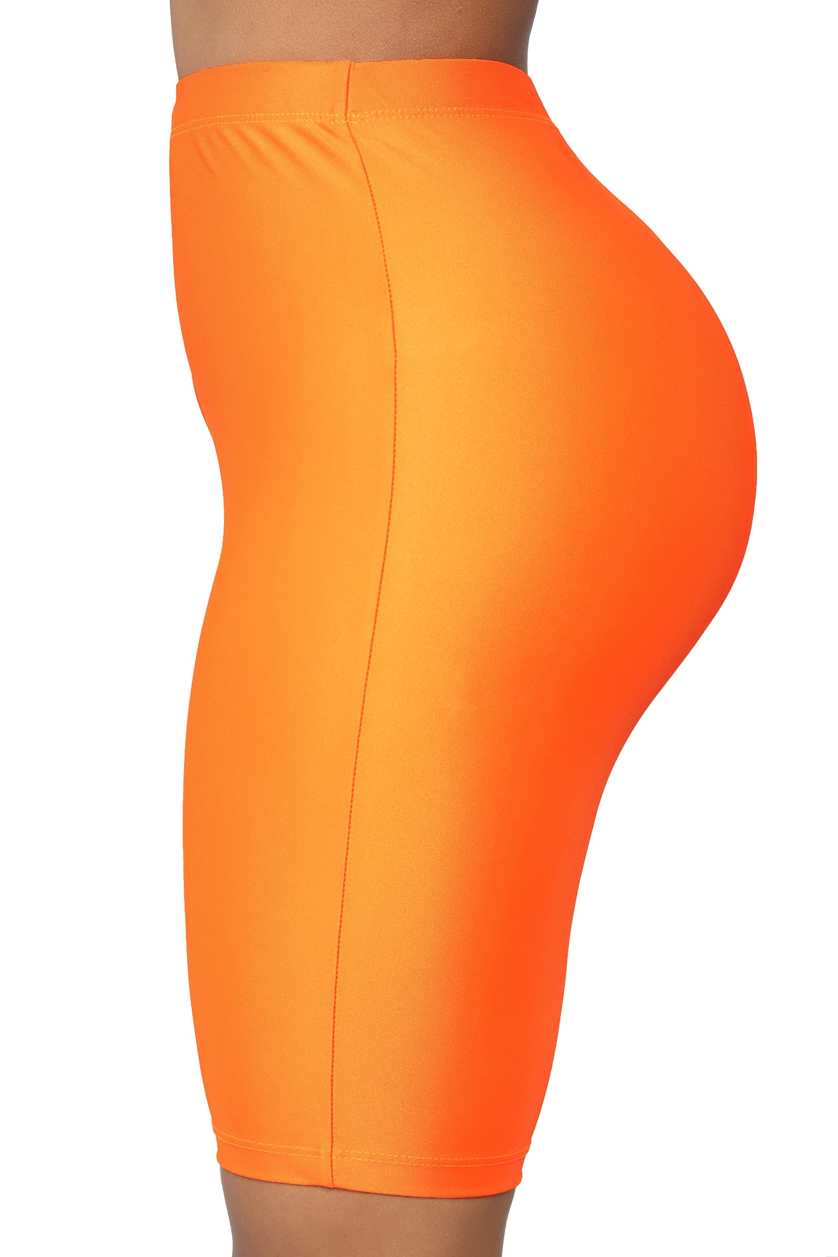 SUNFEXOY Biker Shorts for Women,High-Waisted Shiny Neon Bright Active Workout Yoga Pants Running Shorts Knee Length