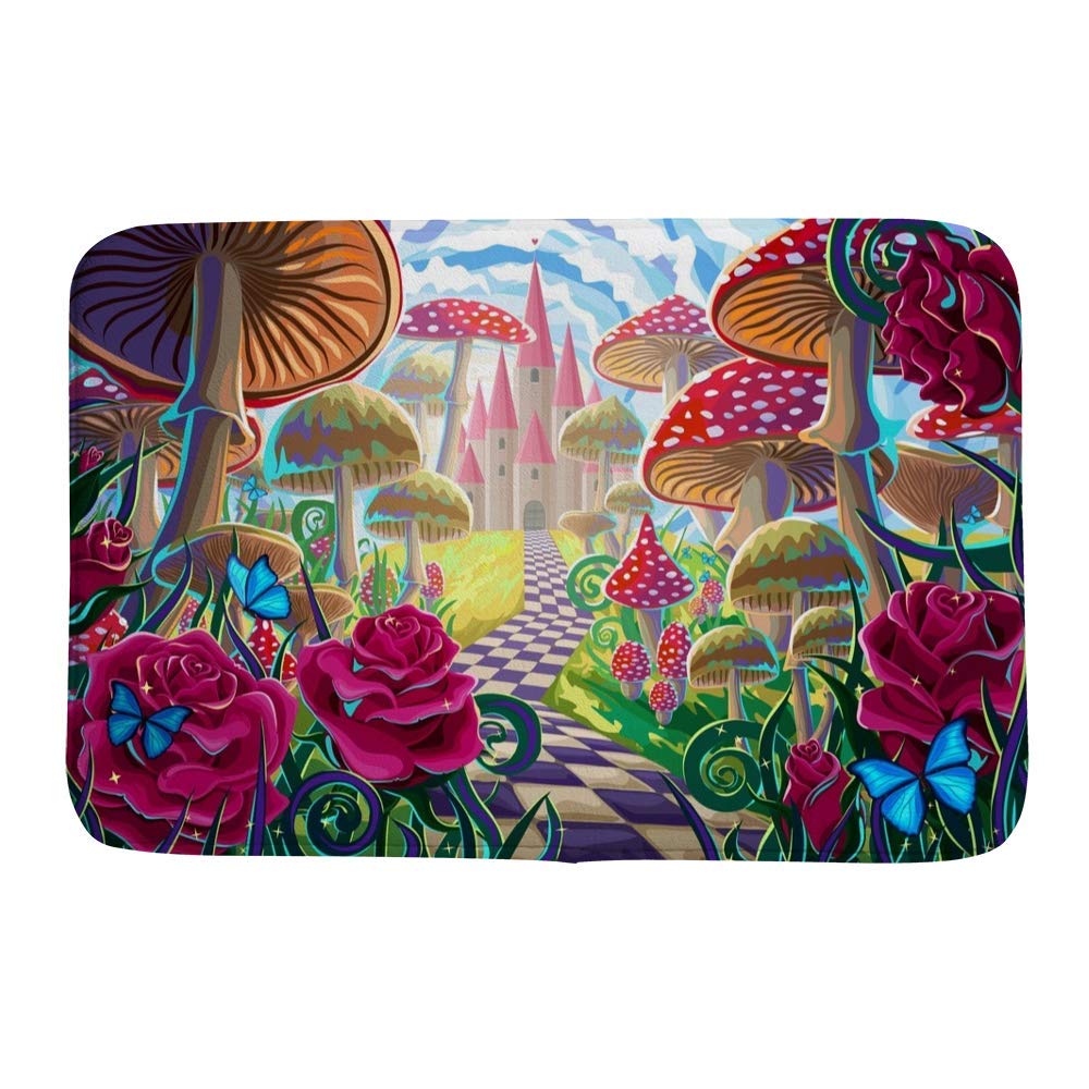 Tapis de bain antidérapant Ruchen à motif champignons en velours corail 91x61cm