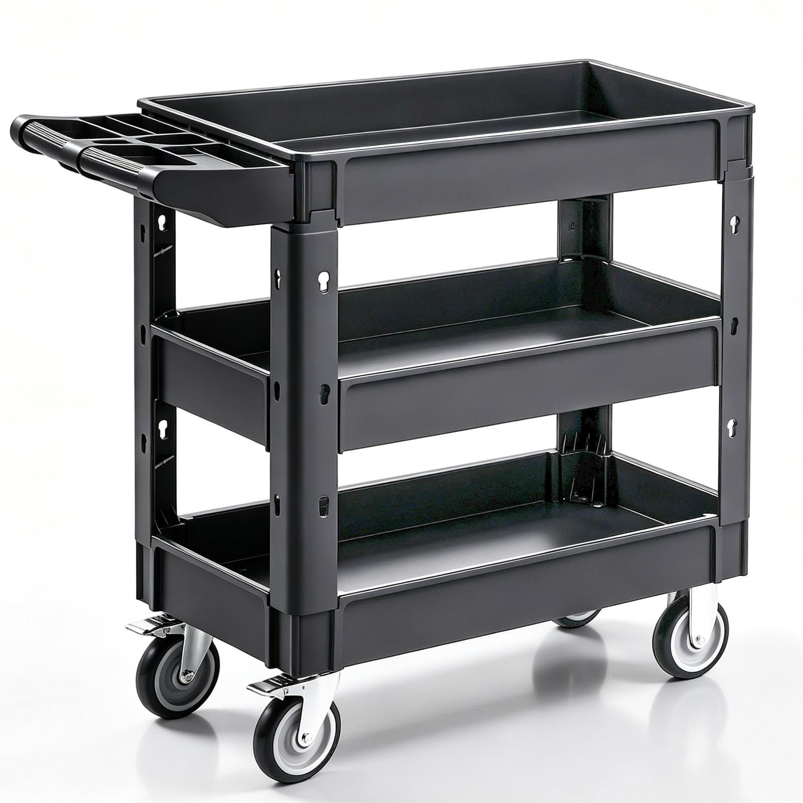 VEVOR Allzweckwagen, 3-stöckiger Servicewagen aus Kunststoff mit 250 kg Kapazität, 360° Lenkrollen (inkl. 2 feststellbaren Rädern), mittellippige Regale, ergonomischer Griff, für Garage, Lager