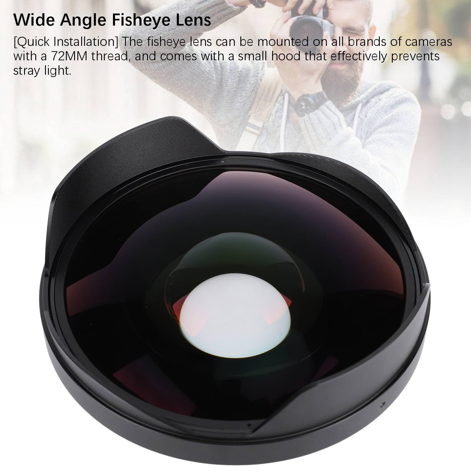 Obiettivo Fisheye 0,3X, Attacco Filettatura da 72 Mm Obiettivo Fisheye Grandangolare con Profondità di Campo Lunga con Paraluce per Videocamera Obiettivo Fotografico
