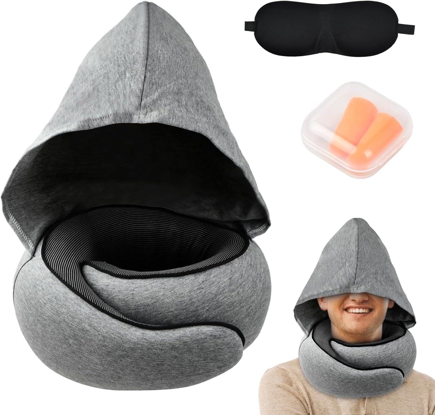 Culinavog Travel Pillow for Airplane with Hoodie, Ear Plugs, Eye Mask, Neck Pillow for Travel, Adjustable Memory Foam Neck Pillow, Neck Cushion for Plane Cars Trains Office Culinavog Travel Pillow for Airplane with Hoodie, Ear Plugs, Eye Mask, Neck Pillow for Travel, Adjustable Memory Foam Neck Pillow, Neck Cushion for Plane Cars Trains Office