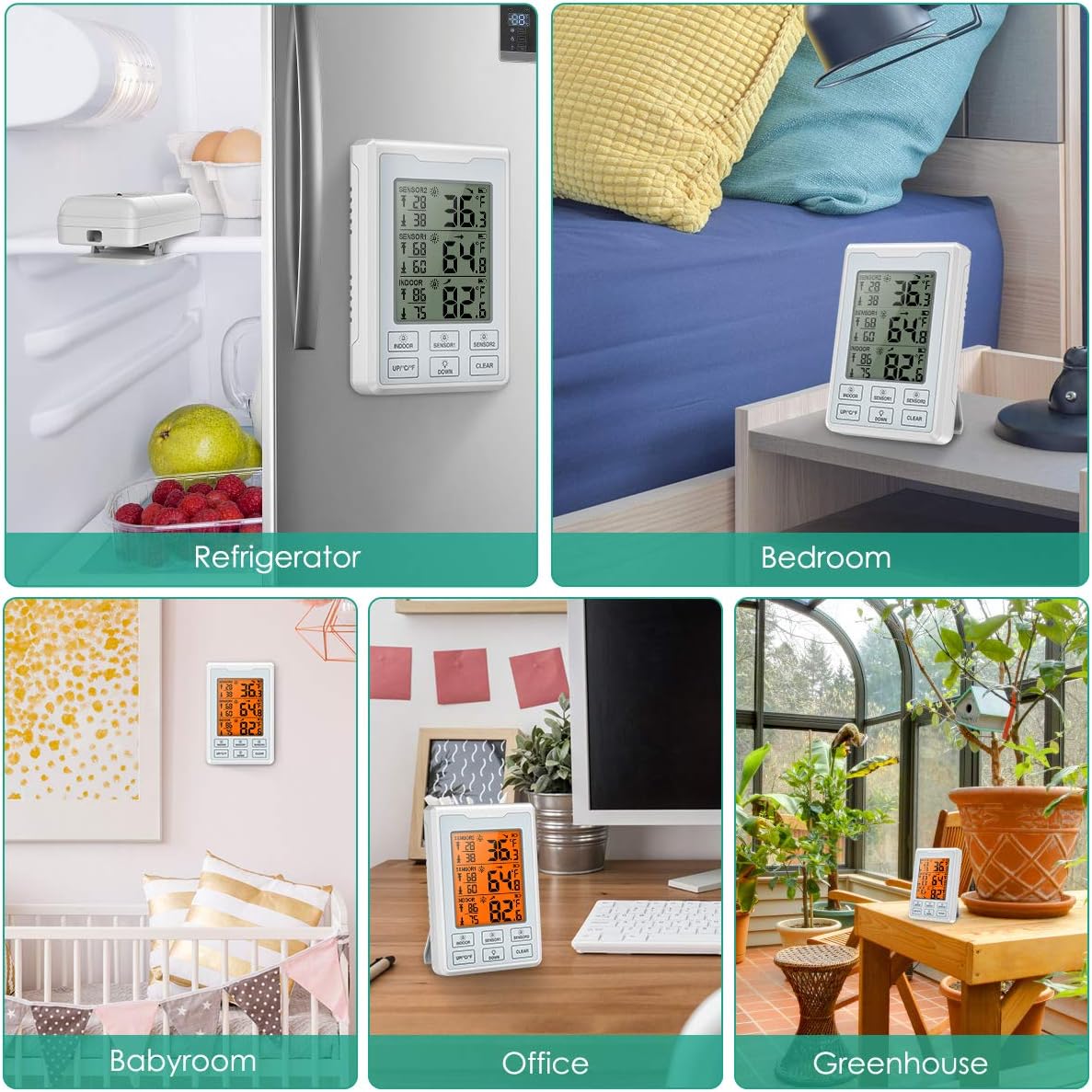 ORIA Wireless Refrigerator Thermometer various placement options