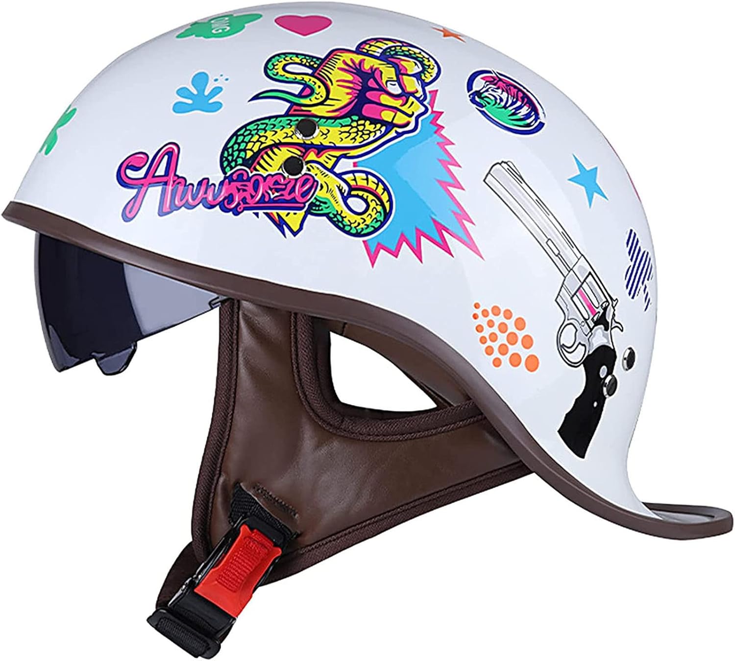 Retro Half Face Helmets With Uv Visor Vintage Open Face Motorcycle Half Helmet Vintage German Style Half Face Helmet For Men Women Unisex Adult Dot Approved Amazon Ca Automotive