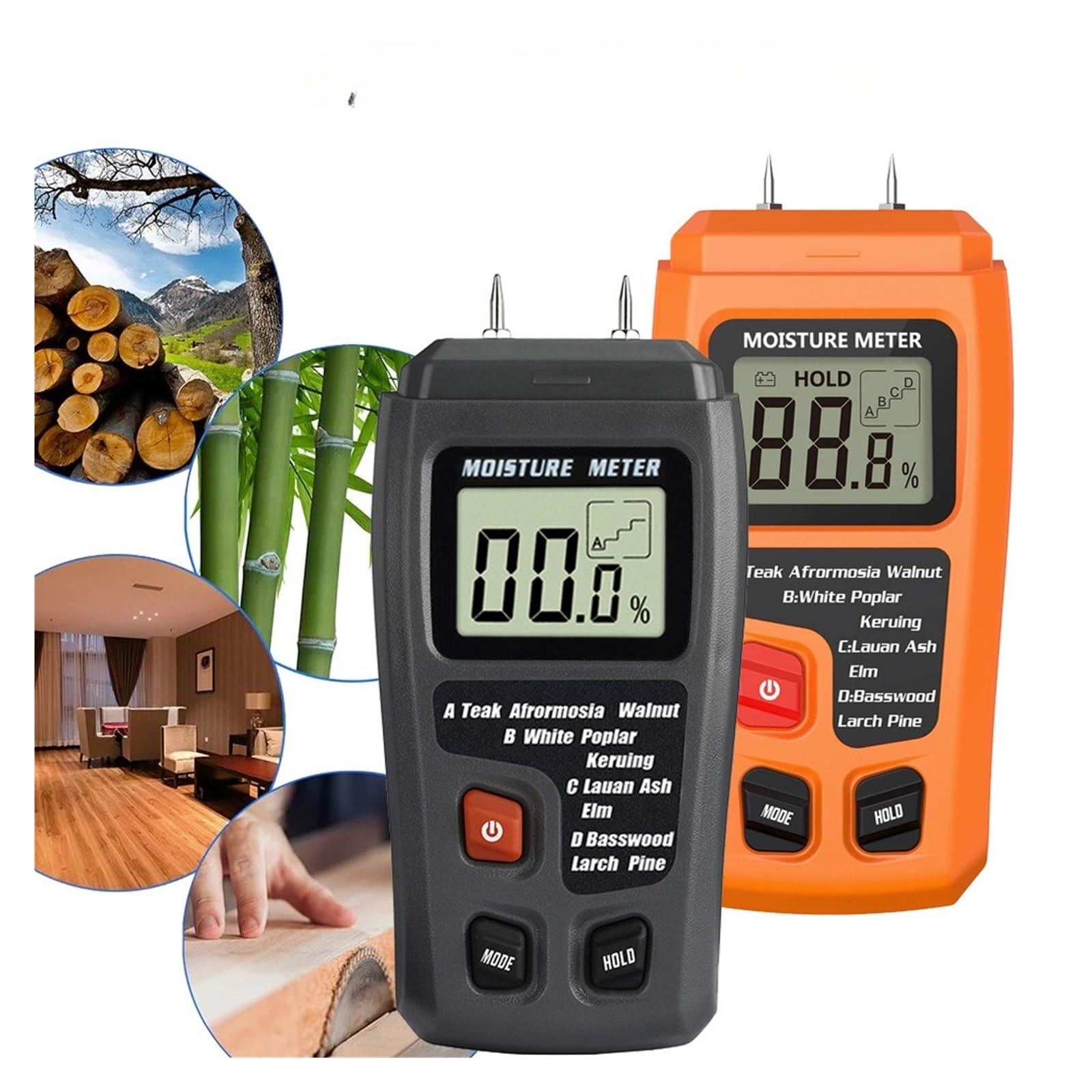 Mnmioio One Color Digital Moisture Tester, Wood Moisture Meter Digital Humidity Tester Hygrometer 0~99.9% Timber Damp Detector Tree Density Testing Tool