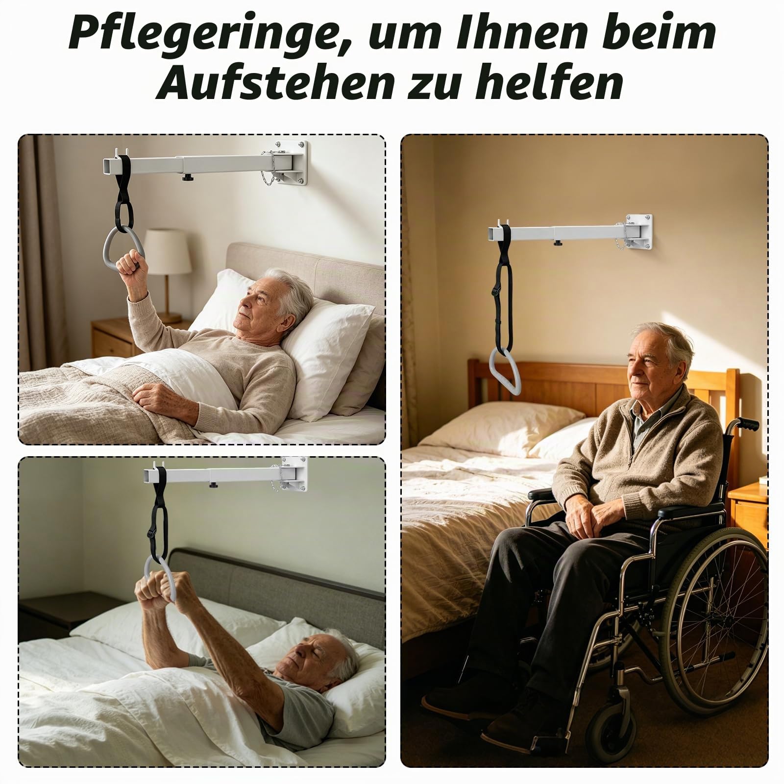Trapezstange Galgen für Bett, Betttrapez für ältere Menschen, Wandmontage Mobiler Freihstehender Bettgalgen mit Triangelgriff, Bettgalgen Bettlift für ältere Bettaufrichter bis 80 kg