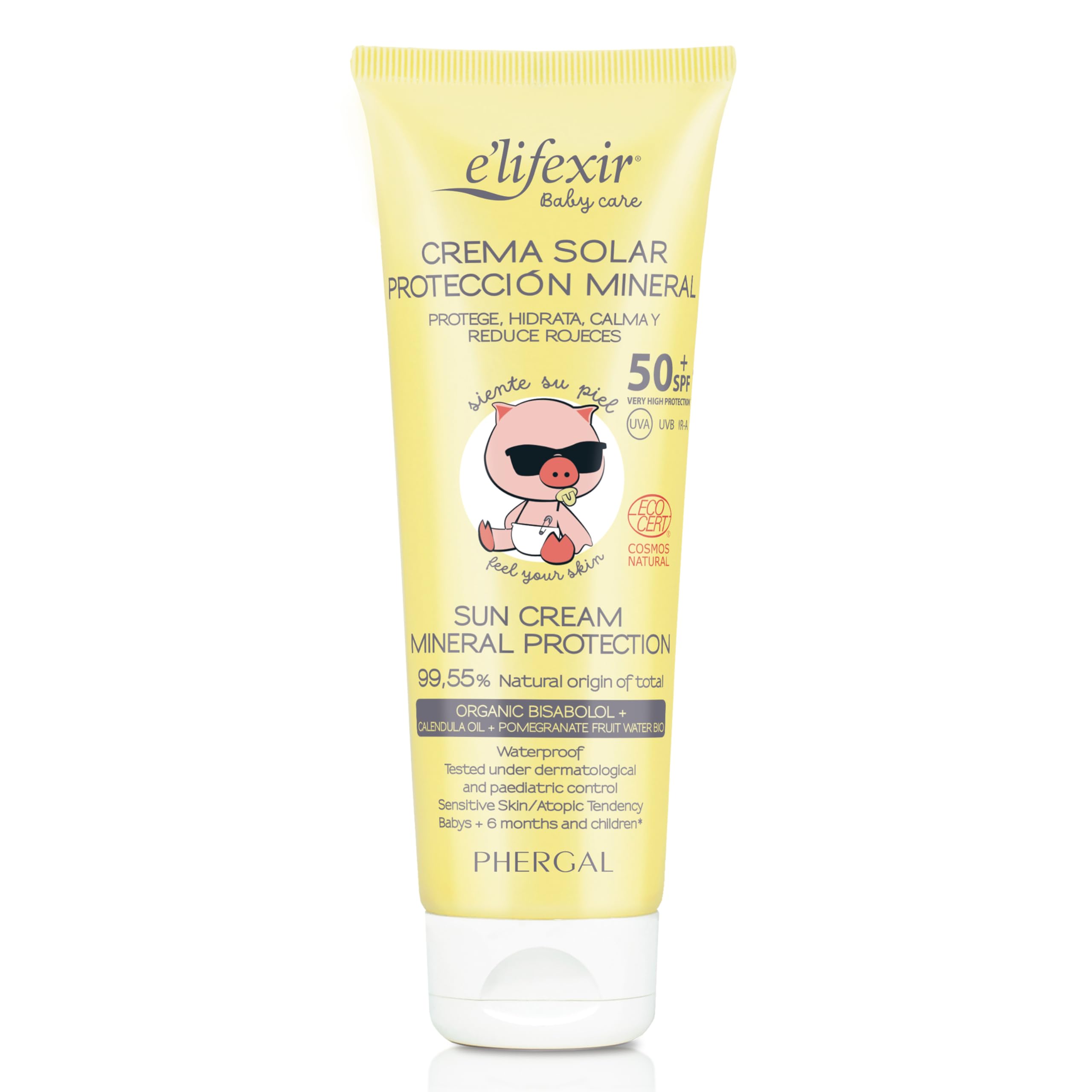 Elifexir Baby Care Crema Solar Mineral Niños y Bebés, Protector Solar UVA, UVB e IR-A SPF 50+, Filtros 100% Minerales, 99% Ingredientes Naturales, Resistente al Agua, Rostro y Cuerpo, 100 ml