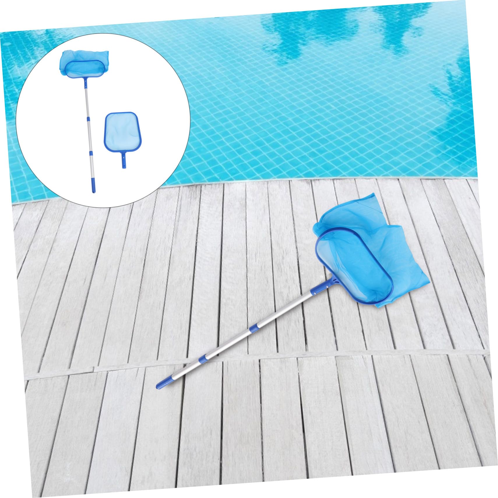 Retino per Pulizia Piscina Manico in Alluminio PVC Blu | Leggero e Facile da Trasportare, Adatto per Stagni e Grandi Acquari, Strumento Manuale di Raccolta