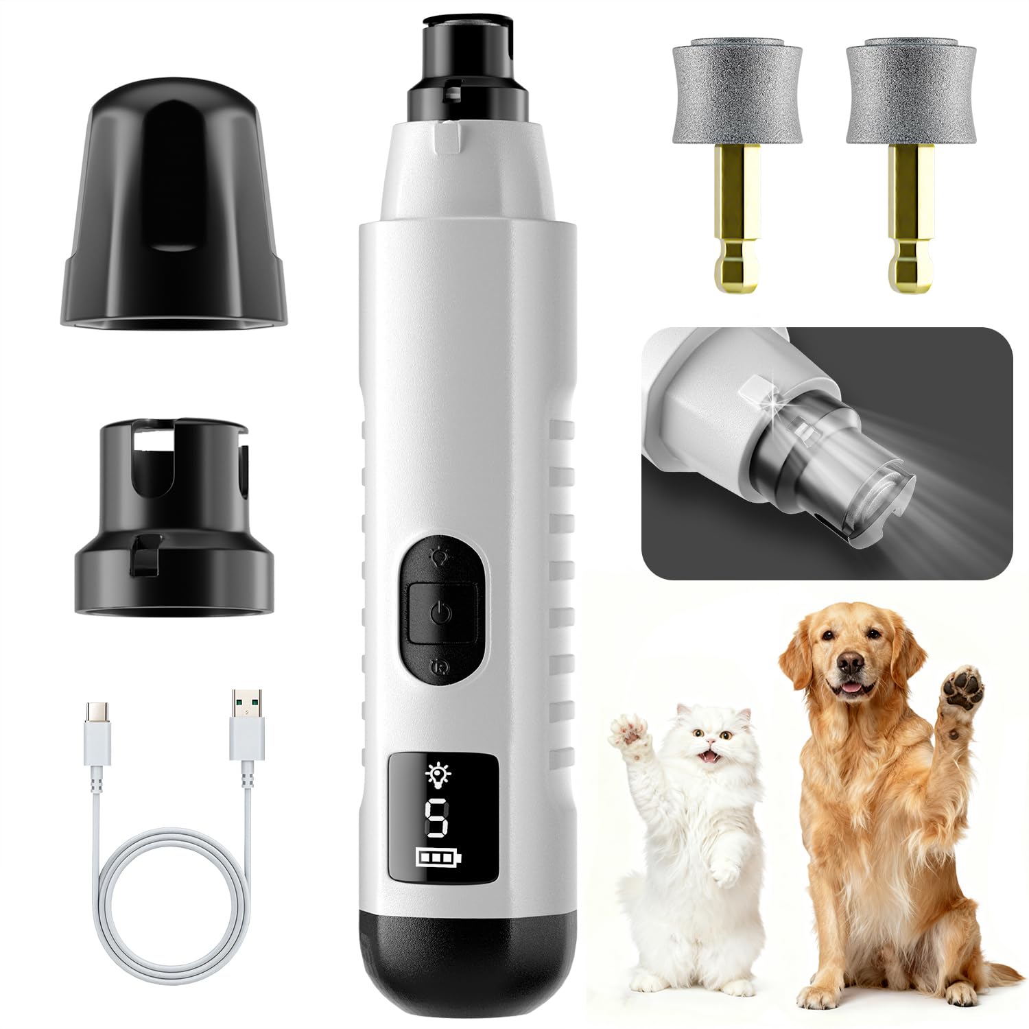2026 New Silent Groom Pro Pet Nail Grinder, 5-Speed Dog Nail Grinder with Led Light, 40 db Quiet Painless Paws Grooming for Small Medium Large Dogs & Cats, USB Rechargeable