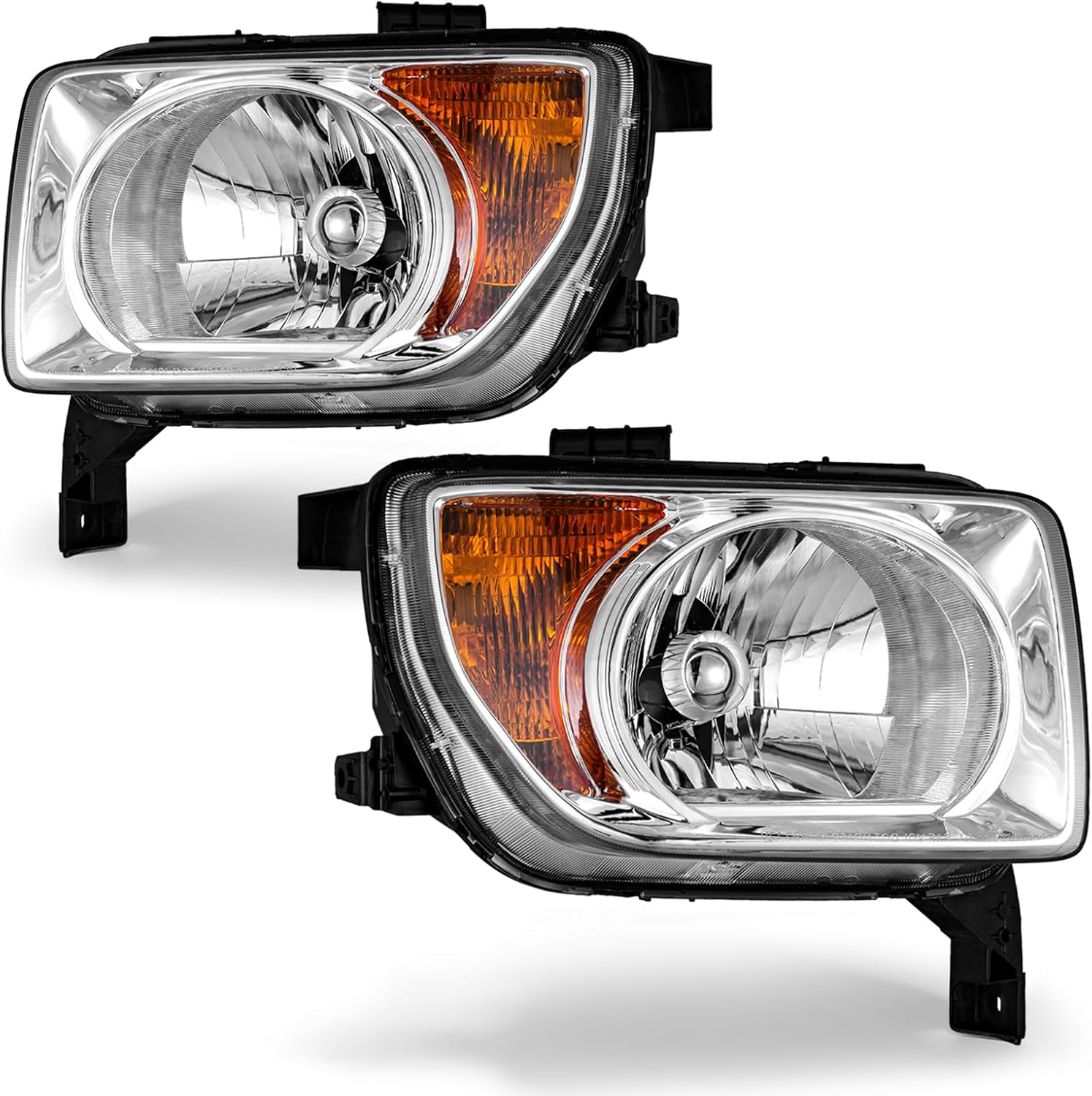 Headlights Assembly for 2004 2005 2006 Hyundai Elantra models only Chrome Housing Amber Reflector Replacement Driver & Passenger Side（No bulbs included）