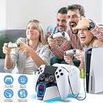 PS5 Controller Charger Compatible with PlayStation 5 Edge & Dual Controller, Tokluck PS5 Charging Dock with Charging Cable, PS5 Charger with LED Indicators, White
