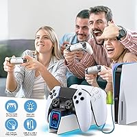 Vista 8 de PS5 Controller Charger Station Compatible with Playstation 5 Skin Edge & Dual Controller, 9 RGB LED Light PS5 Accessories Charging Station, PS5