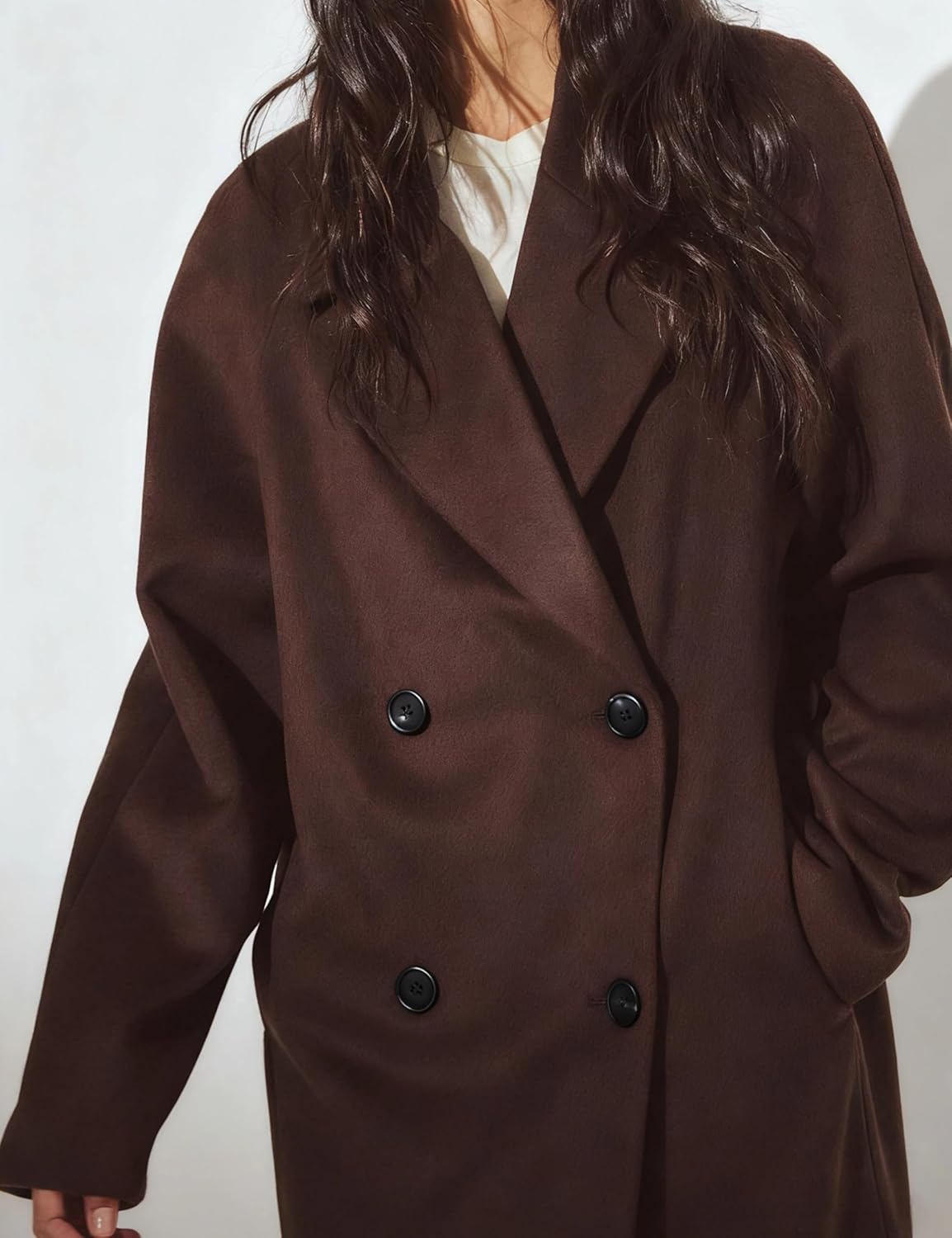 Majdan Women's Double Breasted Wool Blend Coat Notch Lapel Coat Winter Overcoat Mid Long Peacoat Long Jacket Outerwear - Image 3