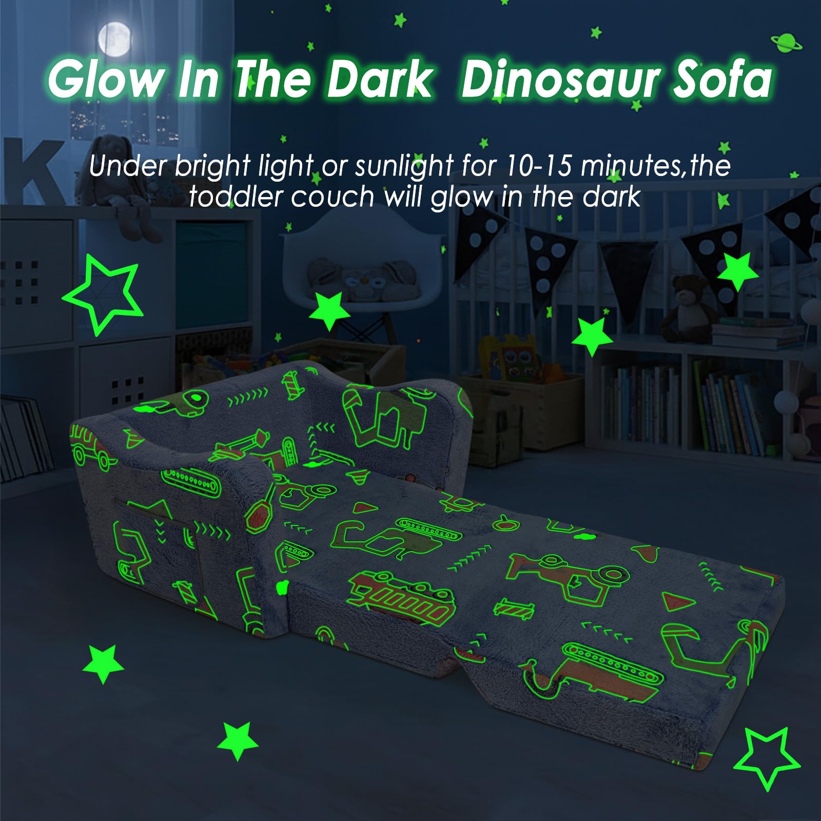 Convertible Sofa para Niños 2 en 1,Suave Cómoda Sofa con Manta para Niñas y Niños,Brilla en la Oscuridad Silla Plegable Niño para Dormitorio Sala de Juegos,Máquinas