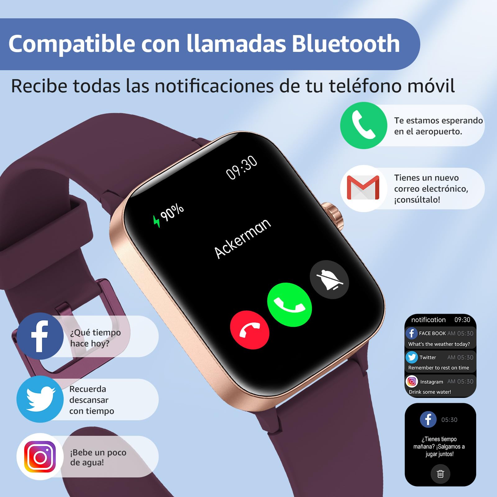 Reloj Inteligente Mujer Hombre, 1.95" Smartwatch con Funciún Llamadas y Recordatorio del Mensaje, Smart Watch con 140+ Modos Deporte, Oxímetro, Monitoreo del sueño, para Android iOS