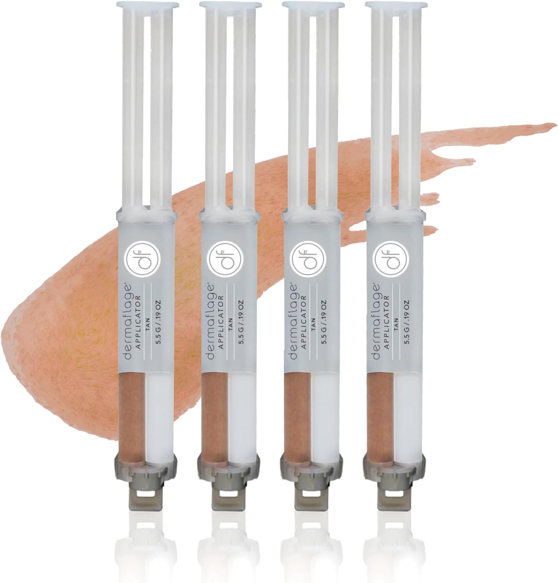 Dermaflage Topical Scar Filler Pack of 4 Refill Applicator (Tan) - Hollywood Silicone Scar Gel for Recessed Scars, Wrinkles, Discoloration & Deep Pockmarks (30 Applications)