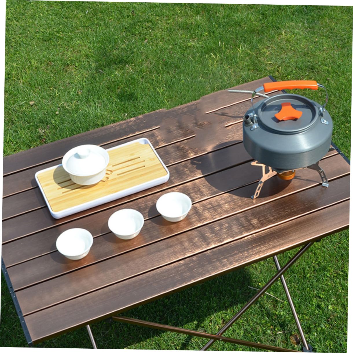 WOONEKY Tetera Portátil para Camping Mango Resistente al Hervidor de Agua para Picnic y Actividades al Aire