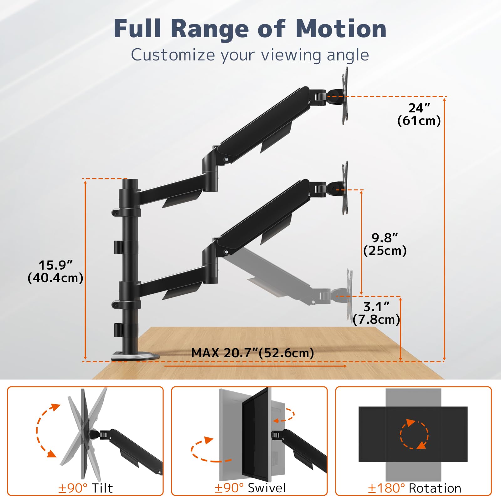 Supporto per Monitor PUTORSEN 2 Monitor per Schermi da 17-32 Pollici, Supporto per Monitor 2 Monitor Regolabile in Altezza con 9 kg per Braccio, VESA 75/100 mm