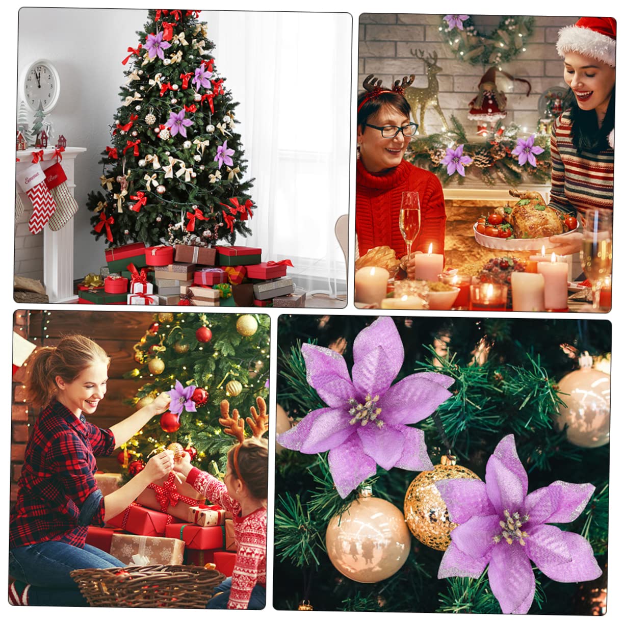 PRETYZOOM 108stücke Künstliche Weihnachtsblumen Für Weihnachtsschmuck Dekoration Von Weihnachtsbaum Hochzeiten Und Festen Handgefertigte Farbenfrohe Poinsettia-Dekorationen