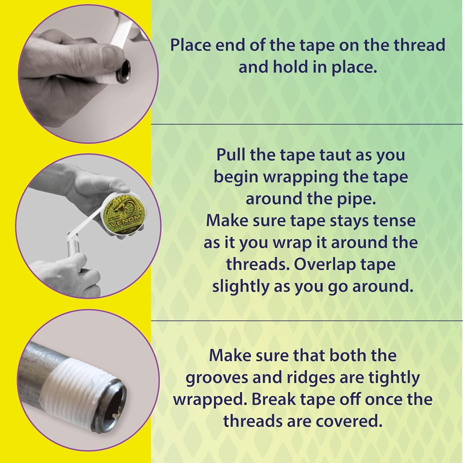 Gasoila Venom Pro-Grade PTFE Thread Tape, 1/2" x 1500", Pack of 10