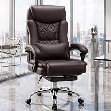Ergonomic Executive Office Chair PU Leather High Back, 400lbs Heavy Duty Reclining Desk Chair with Footrest, Adjustable Lumbar Support, Padded Armrests, Wide Seat, Brown