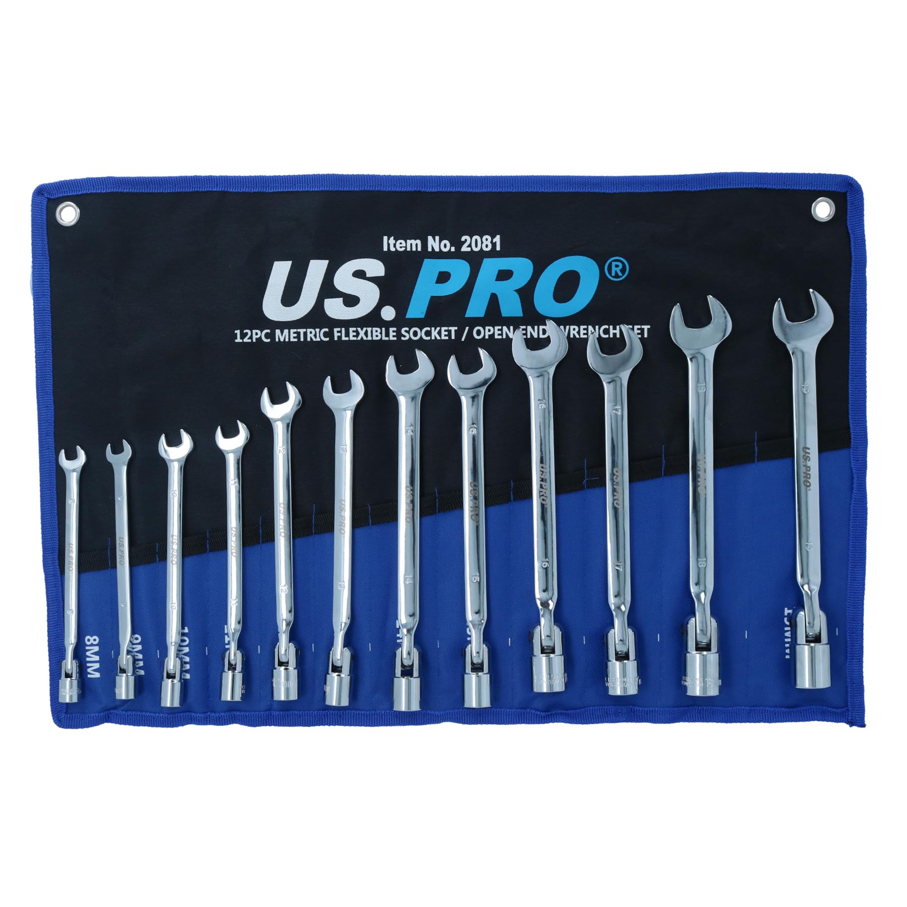 B&Q -  12Pc Metric mm Flexi Headed Socket And Open Ended Spanner Wrench 819mm