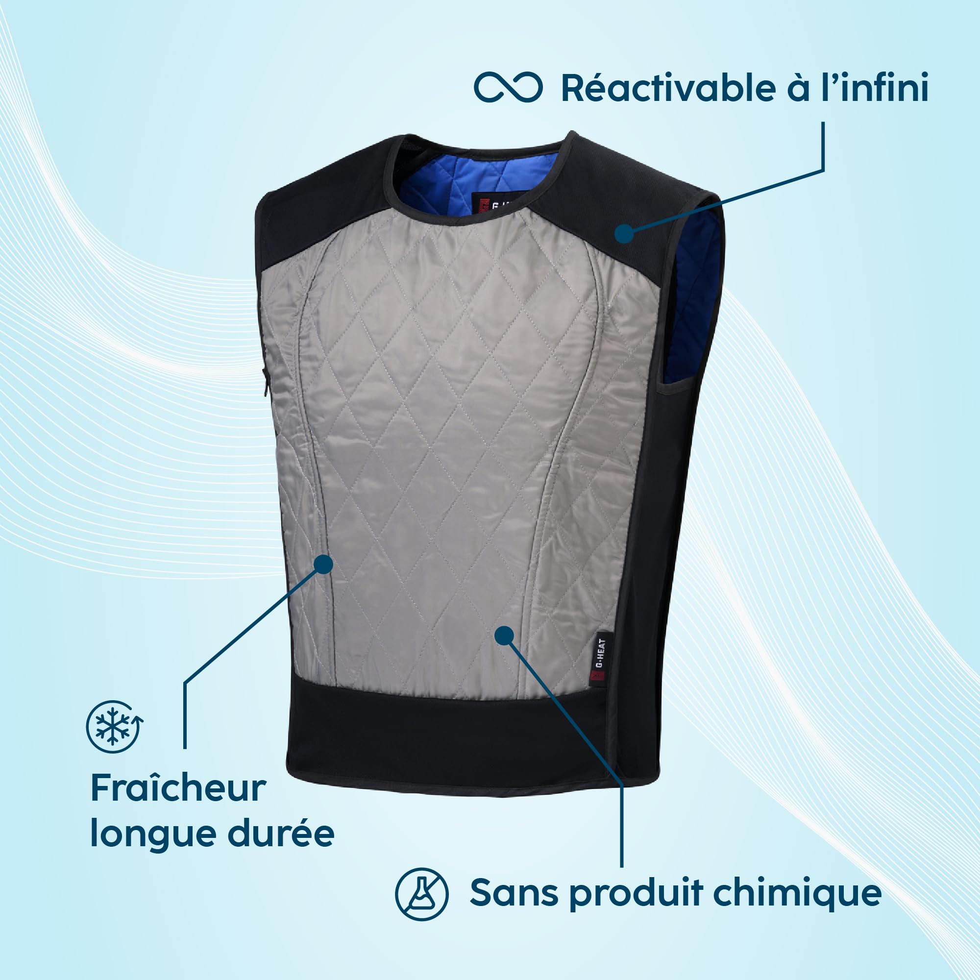G-HEAT - Chaleco refrescante con tecnología policool | Ultraligero y transpirable | Efecto de frescura instantánea | Ideal para trabajar al aire libre, deporte y canículo