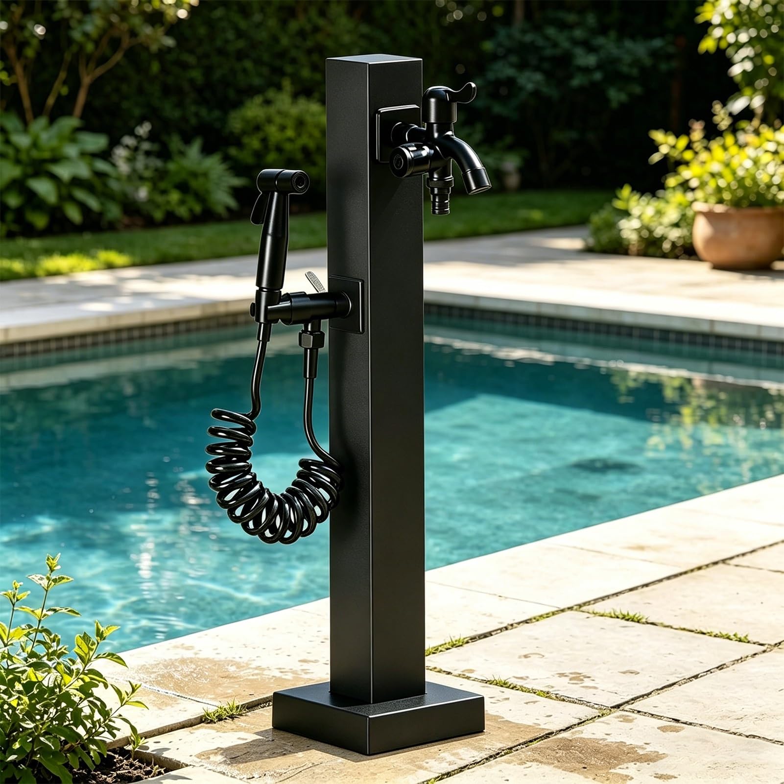 Lonmrrton A Outdoor Standing Tap Stainless Steel Garden Water Column, Freeze-Proof Yard Hydrant With Faucet & Spray Nozzle, Vertical Water Post Spigot For Patio Lawn Vill Poolside Washing(,Height: 95Cm/37.4In)