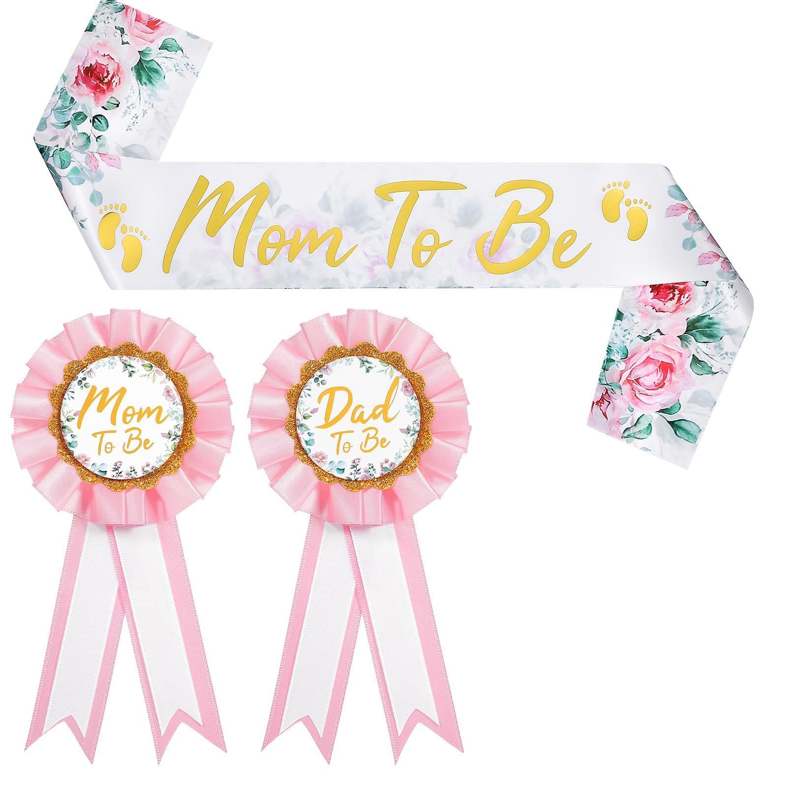Mom to Be Sash Dad to Be Corsage Set Maternity Mommy Belt Gift for Gender Reveal Supplies Baby