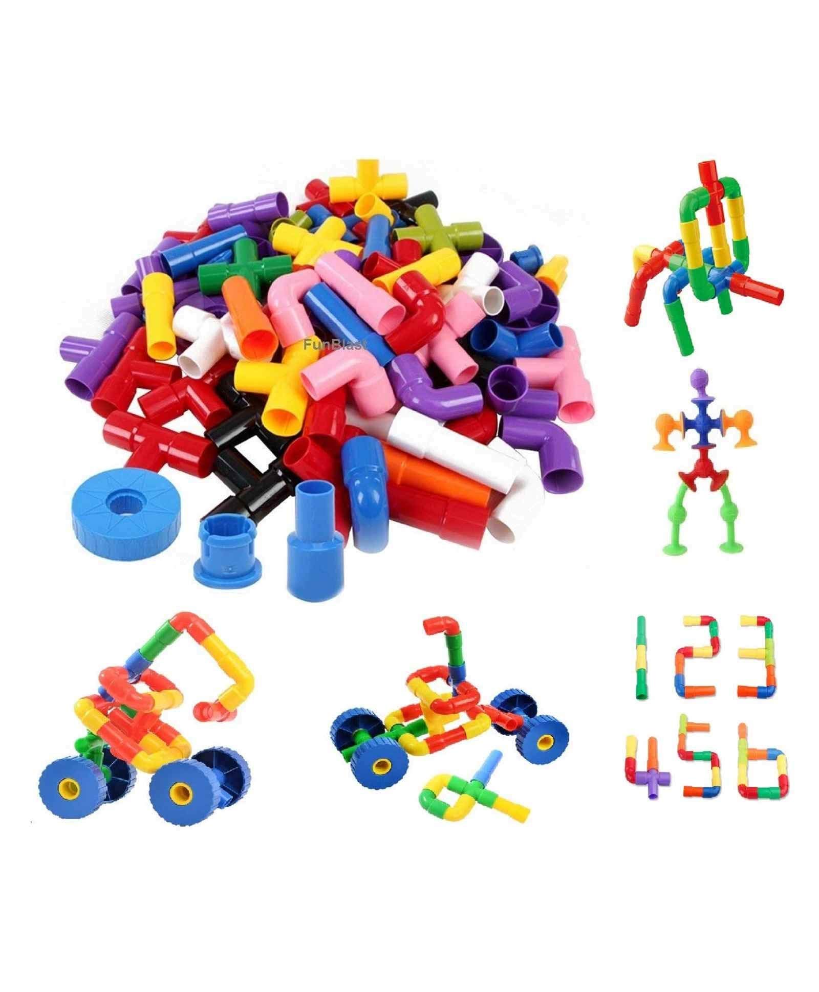 KiddyBuddy - Baby's Little World Multi Educational Play&Learn Plastic Building Block Set Pipes Puzzle Set-Blocks For Kids (79 Pieces)-Blocks Toys&Games For Kids,Made In India (Small)