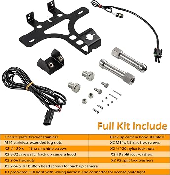 License Plate Relocation Kit for Jeep Wrangler JL JLU 2018-2024, Rear Spare Tire Mount License Plate Relocator Bracket with Plate Illuminate LED Light Wiring Harness & Connectors