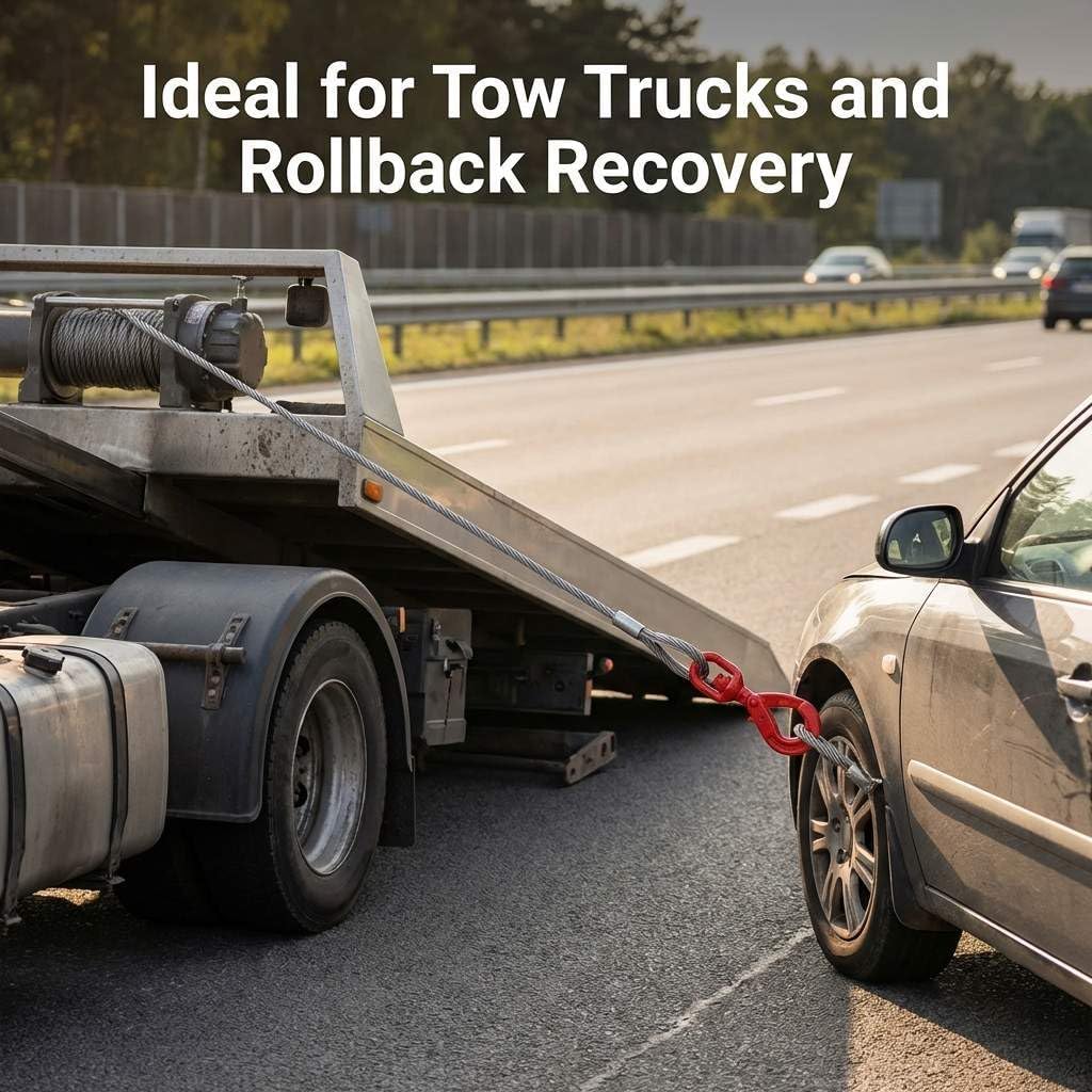 QWORK 3/8" x 100' Steel Core Winch Cable with Hook – 4050 lbs WLL for Tow Truck, Rollback & Recovery Use - Image 4