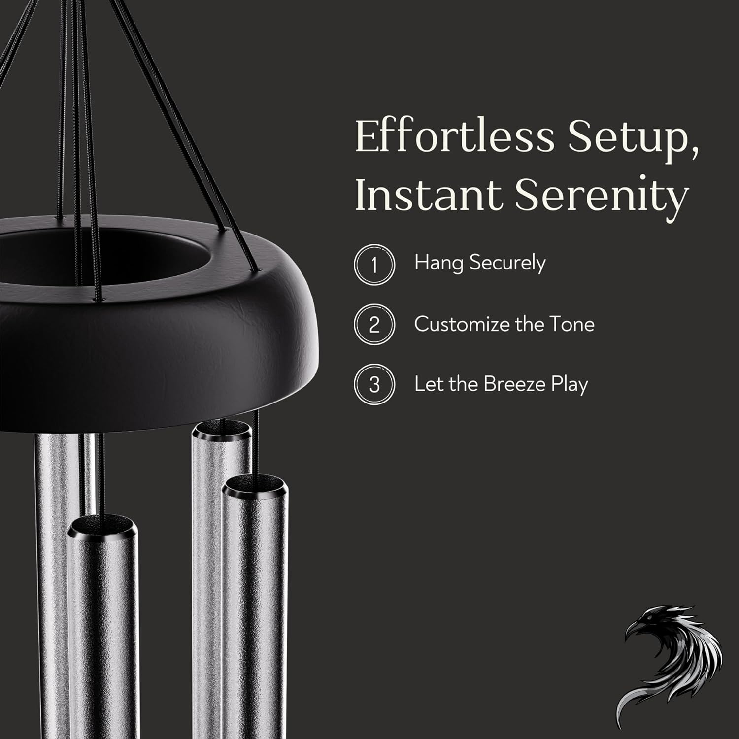 Serene Harmony 32-Inch Deep Tone Wind Chimes - Matte Black & Silver Memorial Chimes for Outside - Weather Resistant Aluminum Decor for Garden, Patio, and Porch