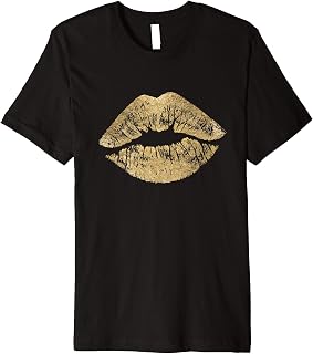 Sexy Gold Metallic Lips Kiss Me Love Makeup Lipstick Shirt
