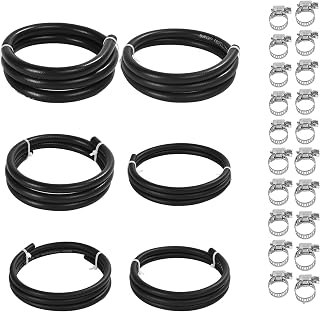 SolstitialFish 26Pcs 5FT Fuel Line Hose Kit: 6 Sizes 5/32"-1/2" ID NBR Rubber 300PSI Push Lock Hoses + 20 Clamps for Small Engines & ATV Repair