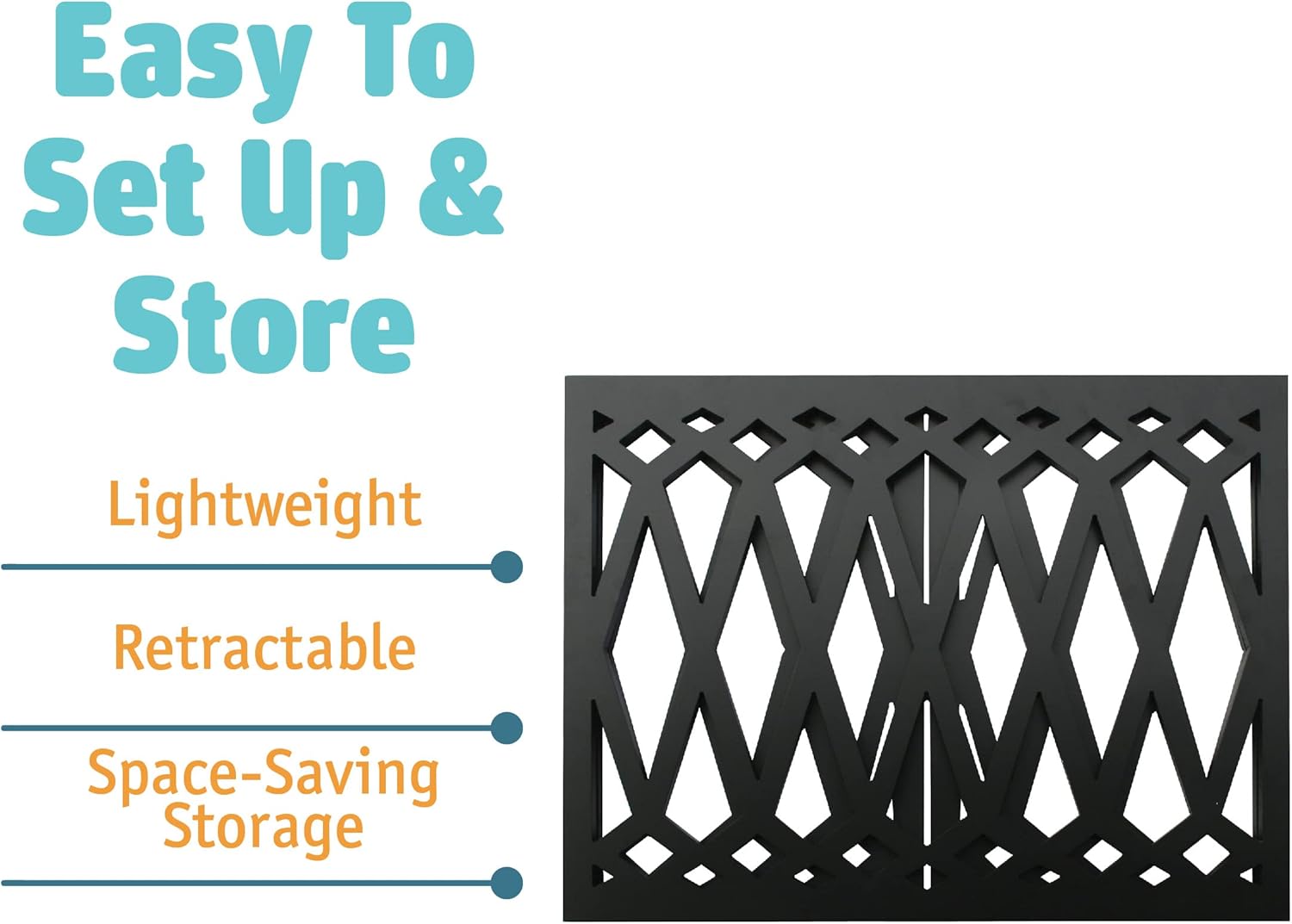 Etna 3-Panel Diamond Design Wood Pet Gate - Decorative Black Tri Fold Dog Fence for Doorways, Stairs - Indoor/Outdoor Pet Barrier - 24-48 Inches Wide x 19 Inches Tall