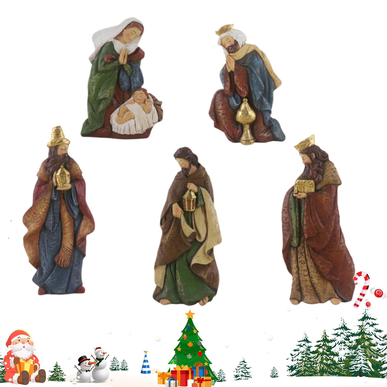 Crèches de Noël : lot de 5 Nativités de Jésus, cadeau idéal pour adultes et chrétiens
