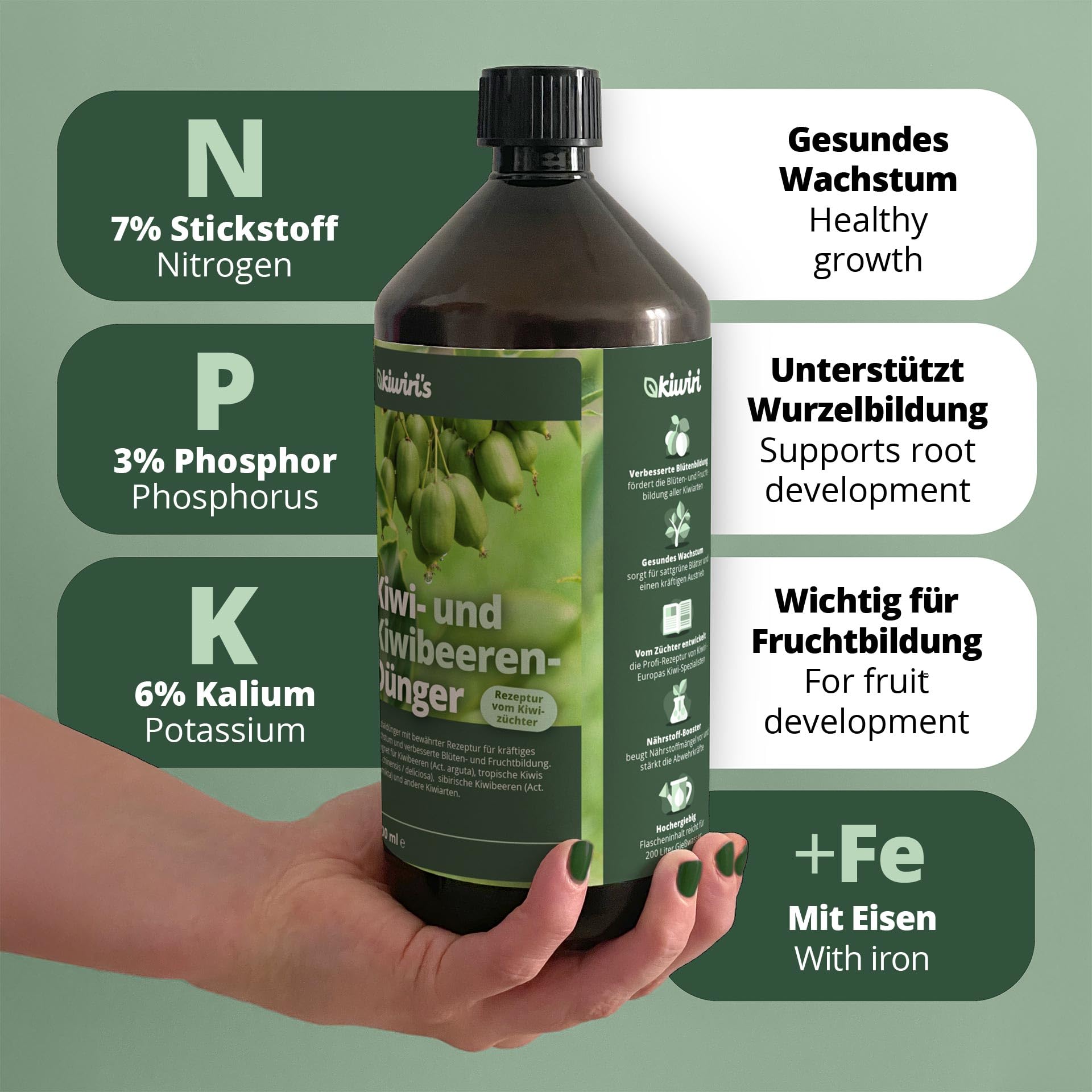 Engrais Spécial pour Kiwis et Baies - 1 L - Pour Plantes Actinidia (Arguta, Kolomikta, Deliciosa, Chinensis, Polygama) - Recette du Cultivateur
