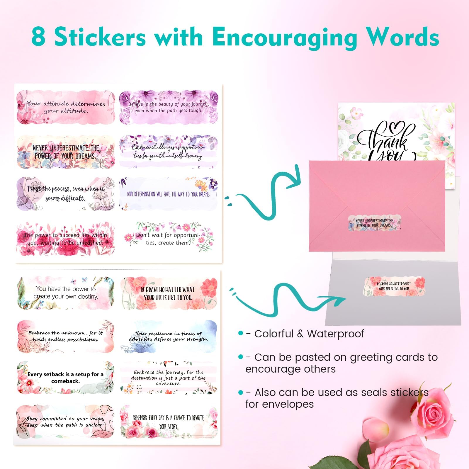 Thank You Cards Multipack Set, 50 PCS Floral Design Thank You Notes with Envelopes and Stickers for Teachers Wedding - Image 4