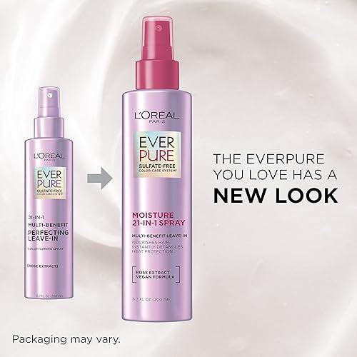 Miniatura 2 de L'Oreal Paris EverPure, acondicionador sin enjuague 21 en 1 sin sulfato para cabello seco, 6.7 onzas líquidas