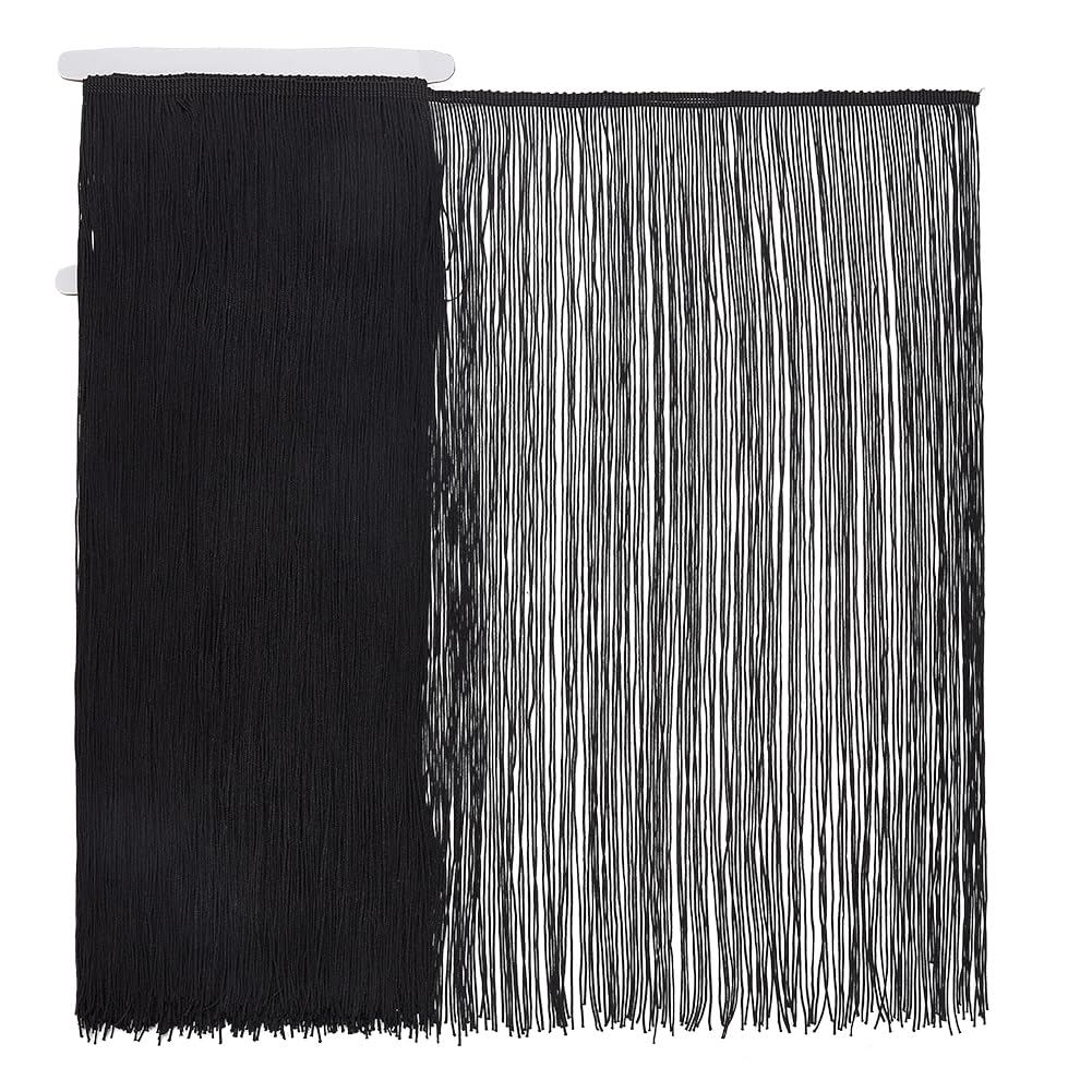FINGERINSPIRE 2m Lungo Chainette Fringe Trim 50cm Ampia Poliestere Tassel Lace Ribbon Nero Cucito Tassel Fringe Trim Ribbon per Artigianato DIY Cucito Abbigliamento Accessori Decorazione Paralume