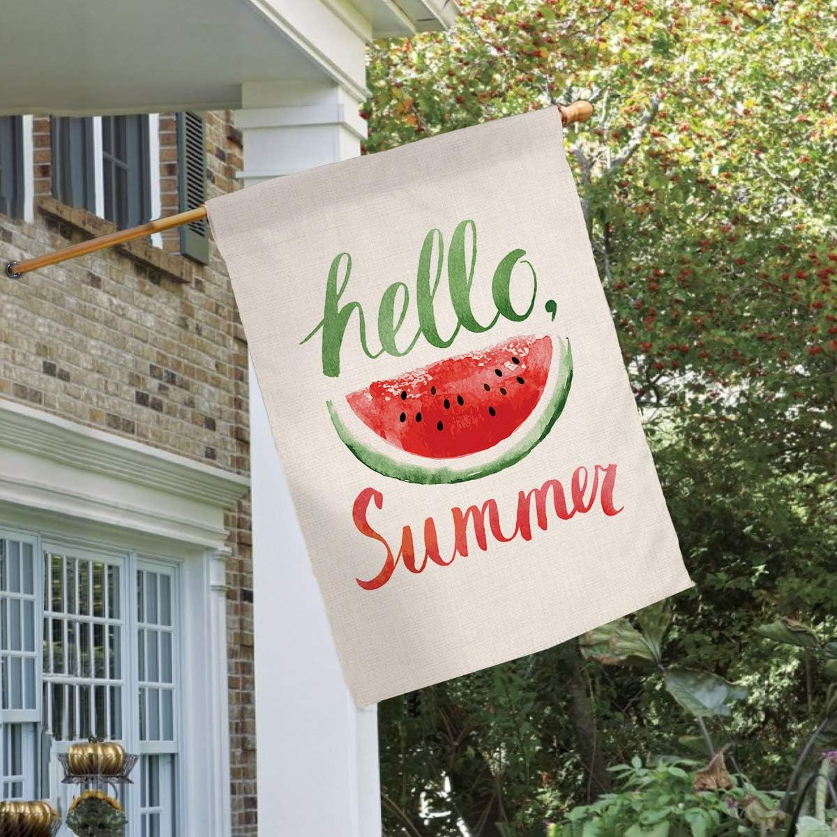 Summer Watermelon House Flag Vertical Double Sided Burlap Yard Outdoor Decor 28 x 40 Inch