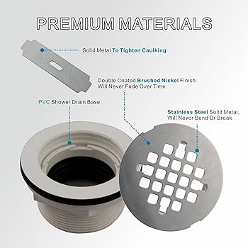 Brushed No Caulk Shower Drain, Welsan PVC Compression Shower