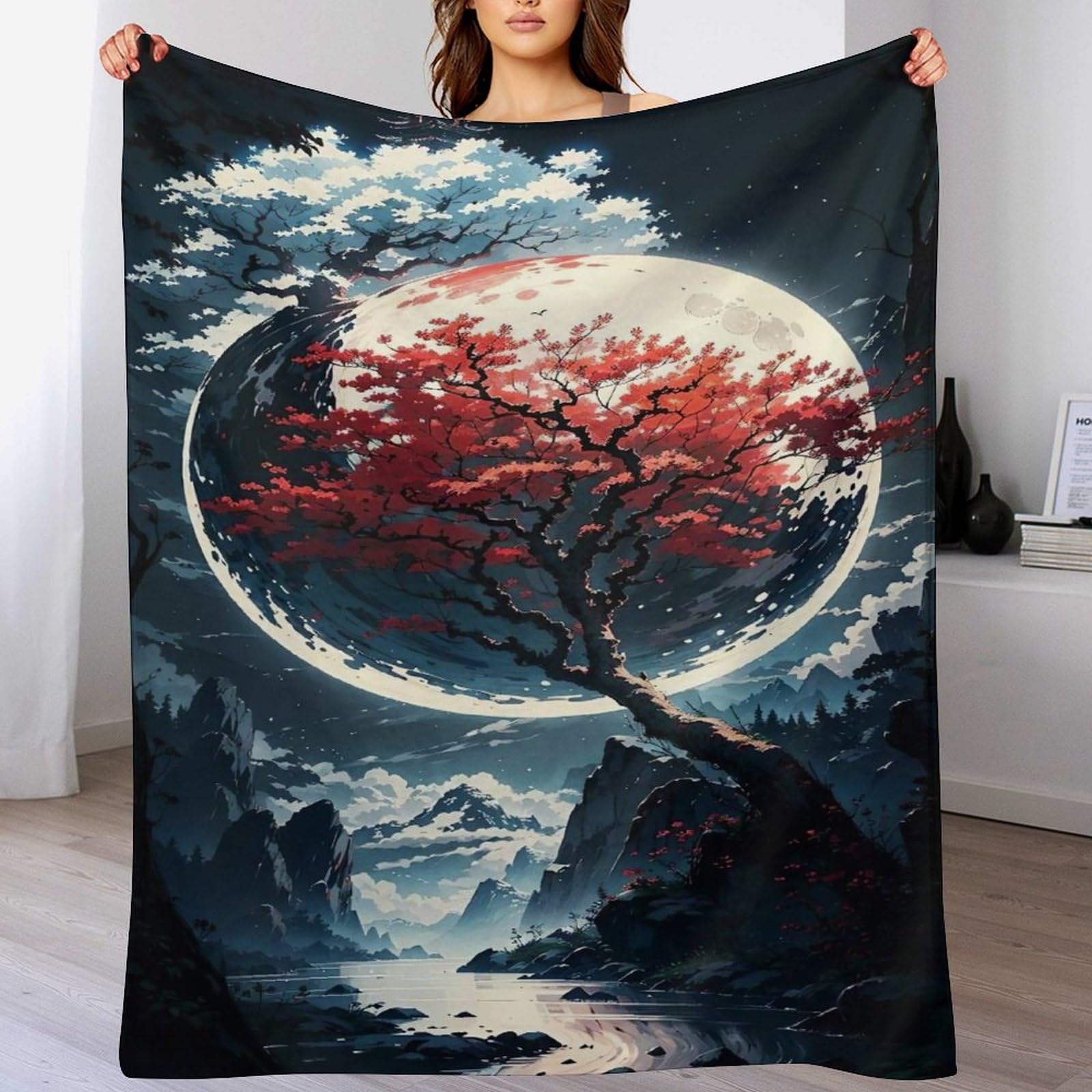Couverture cerisier japonais flanelle de luxe pour lit et canapé