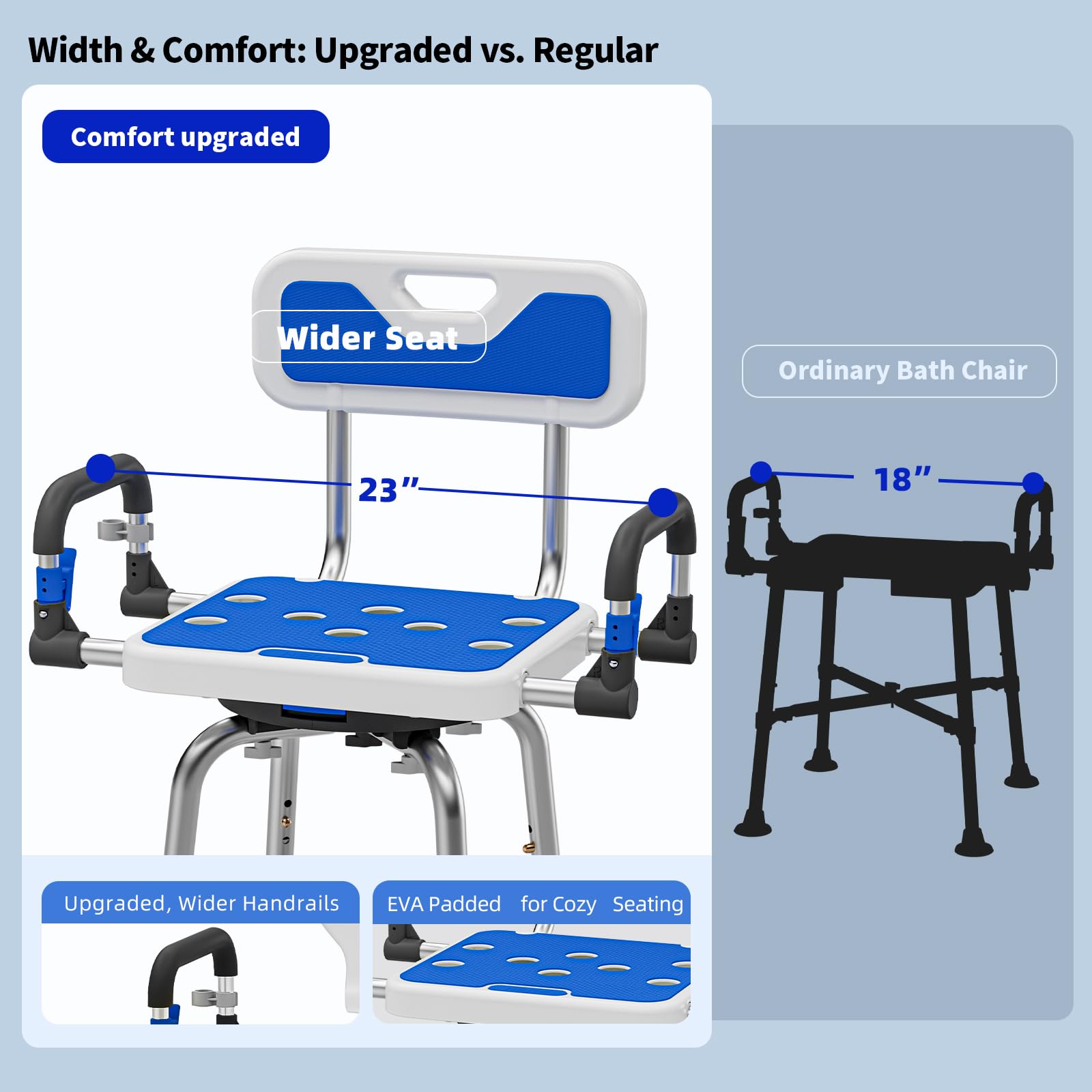 Silla de ducha giratoria resistente de 500 libras para personas mayores, ancianos, discapacitados o adultos bariátricos con brazos y asiento trasero para ducha interior y asiento de bañera de baño,